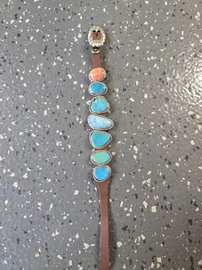 Turquoise and Spiny Stone Leather Bracelet